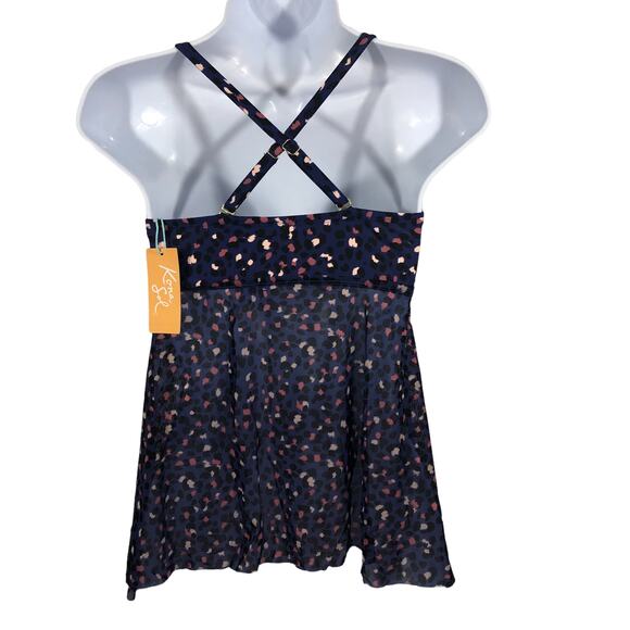 Kona‎ Sol Women's SZ XS(0-2) Baby Doll Swim Fashion Top Navy Print with Mesh NWT - Picture 2 of 3